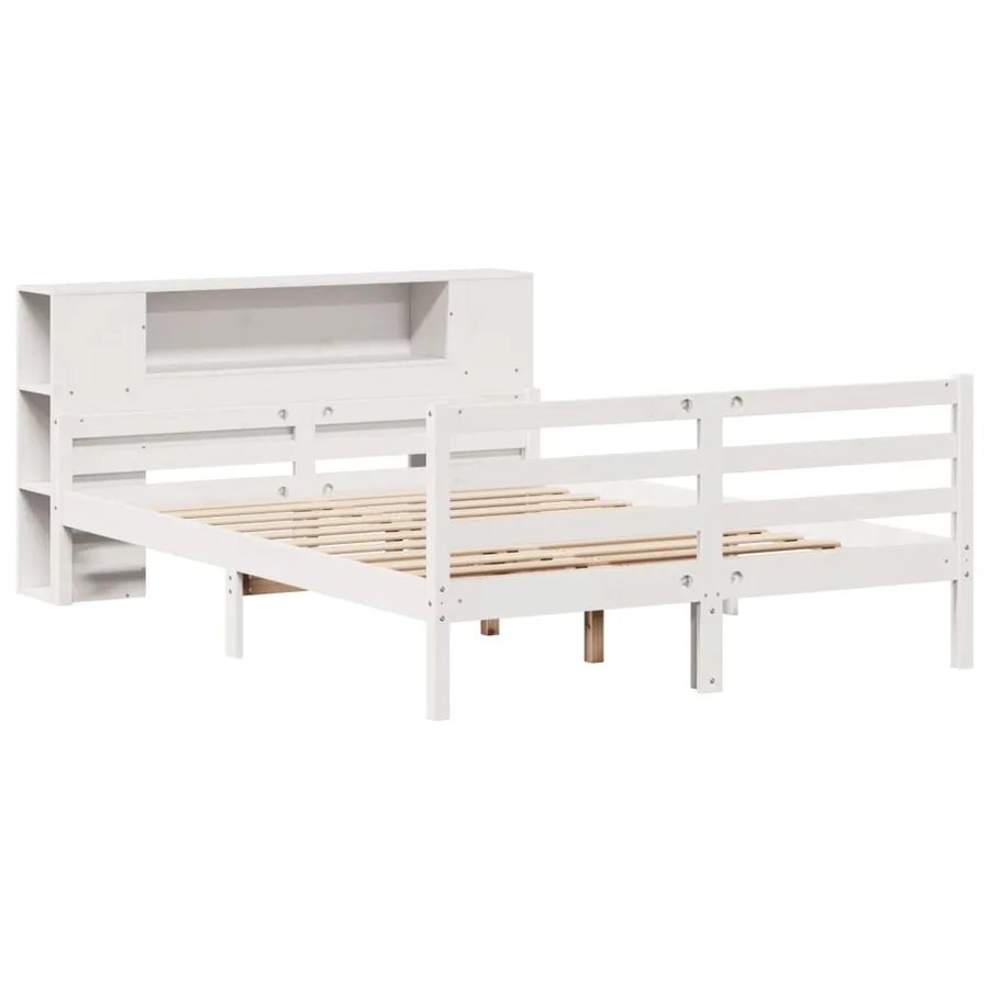 Lit bibliothèque sans matelas blanc 150x200 cm bois pin massif - 3