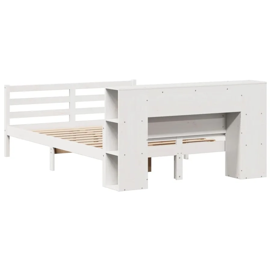 Lit bibliothèque sans matelas blanc 150x200 cm bois pin massif - 6