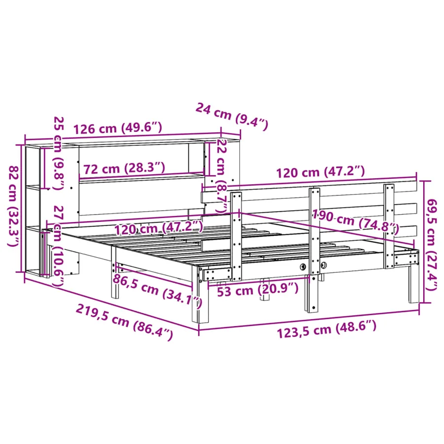 Lit bibliothèque sans matelas blanc 120x190 cm bois pin massif - 11