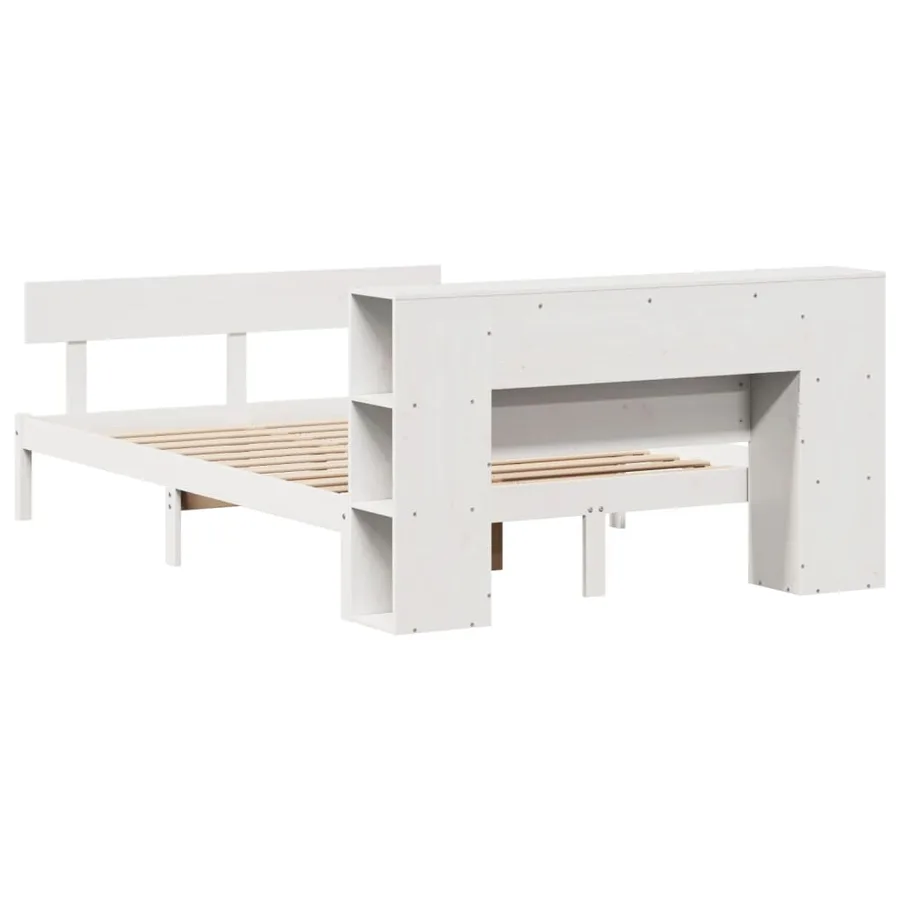 Lit bibliothèque sans matelas blanc 150x200 cm bois pin massif - 8