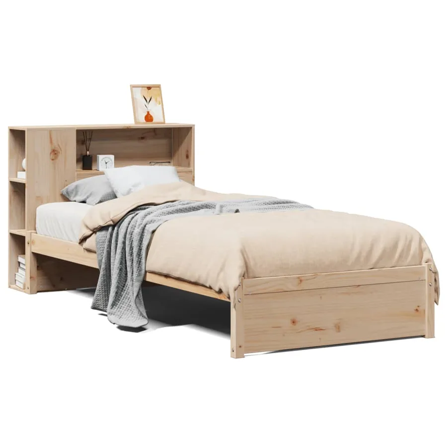 Lit bibliothèque sans matelas 75x190 cm bois de pin massif - 2