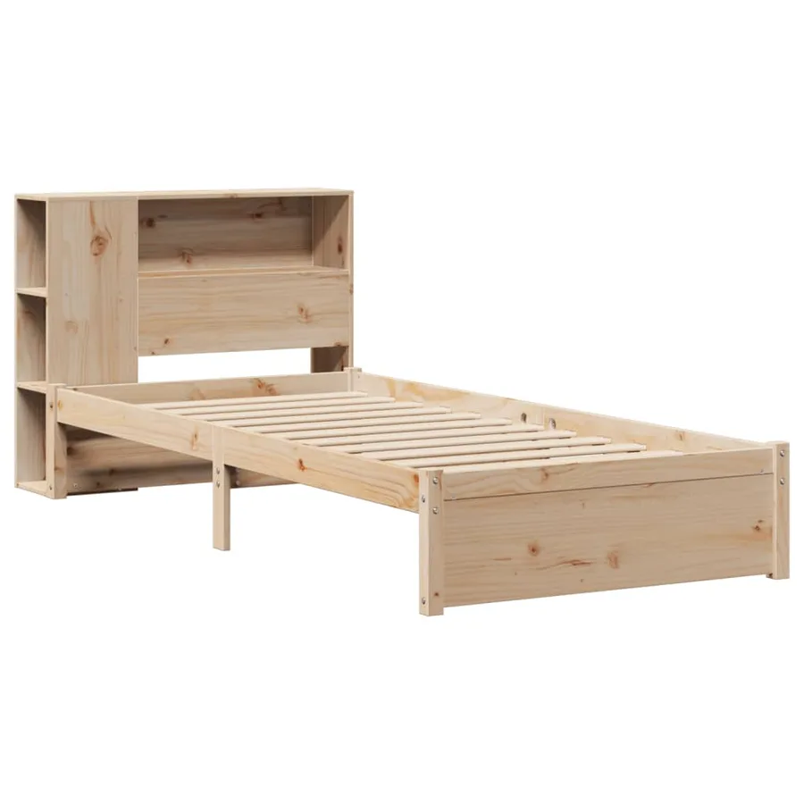 Lit bibliothèque sans matelas 75x190 cm bois de pin massif - 3
