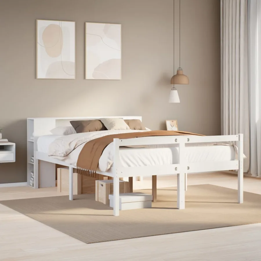 Lit bibliothèque sans matelas blanc 120x190 cm bois pin massif