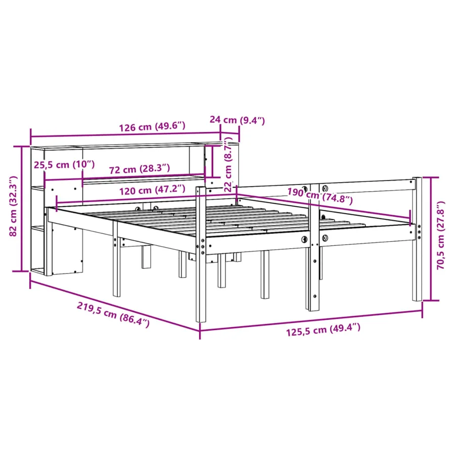 Lit bibliothèque sans matelas blanc 120x190 cm bois pin massif - 12
