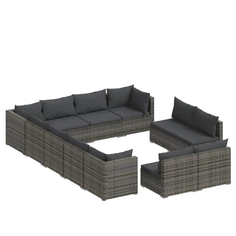 Salon de jardin 12 pcs avec coussins Gris Résine tressée - 2