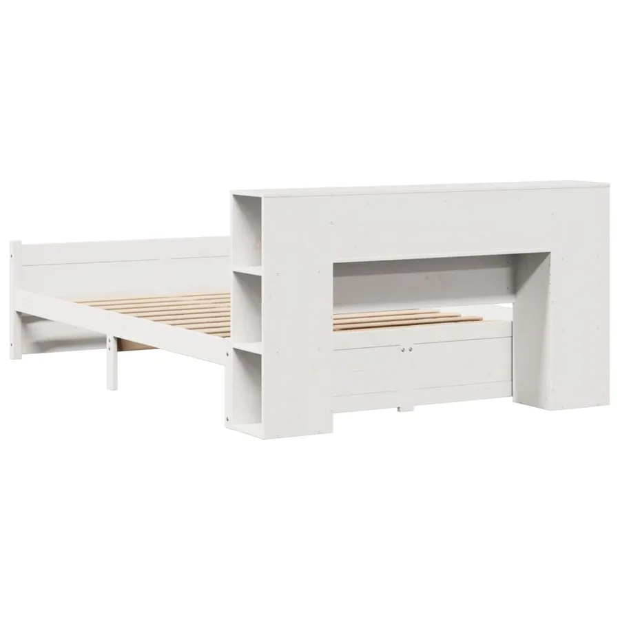 Lit bibliothèque sans matelas blanc 120x190 cm bois pin massif - 6