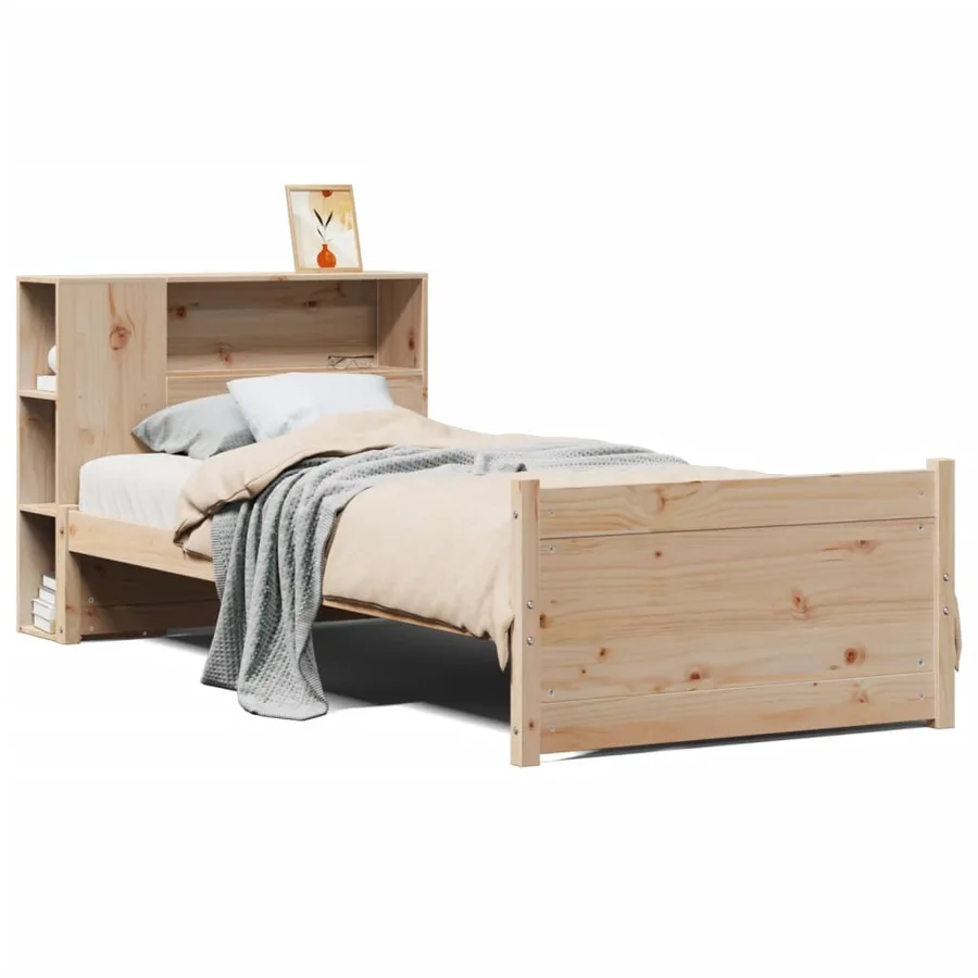 Lit bibliothèque sans matelas 75x190 cm bois de pin massif - 2