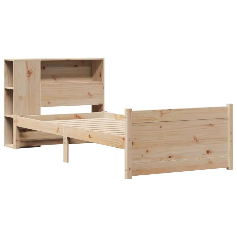 Lit bibliothèque sans matelas 75x190 cm bois de pin massif - 3