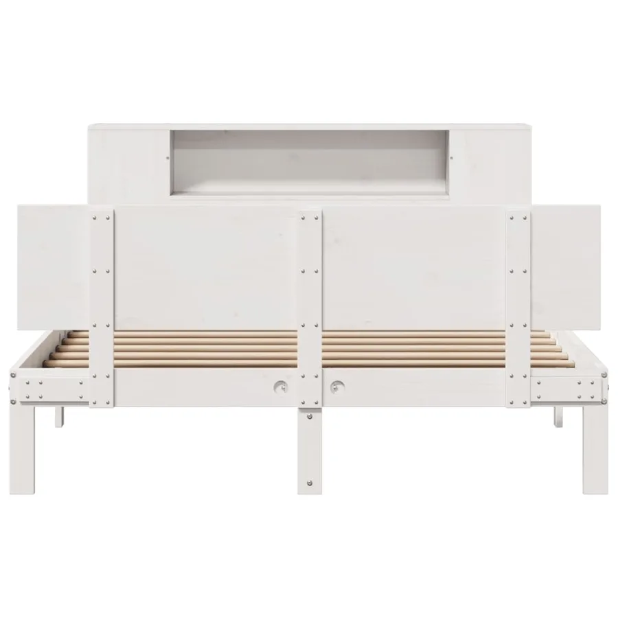 Lit bibliothèque sans matelas blanc 120x190 cm bois pin massif - 4