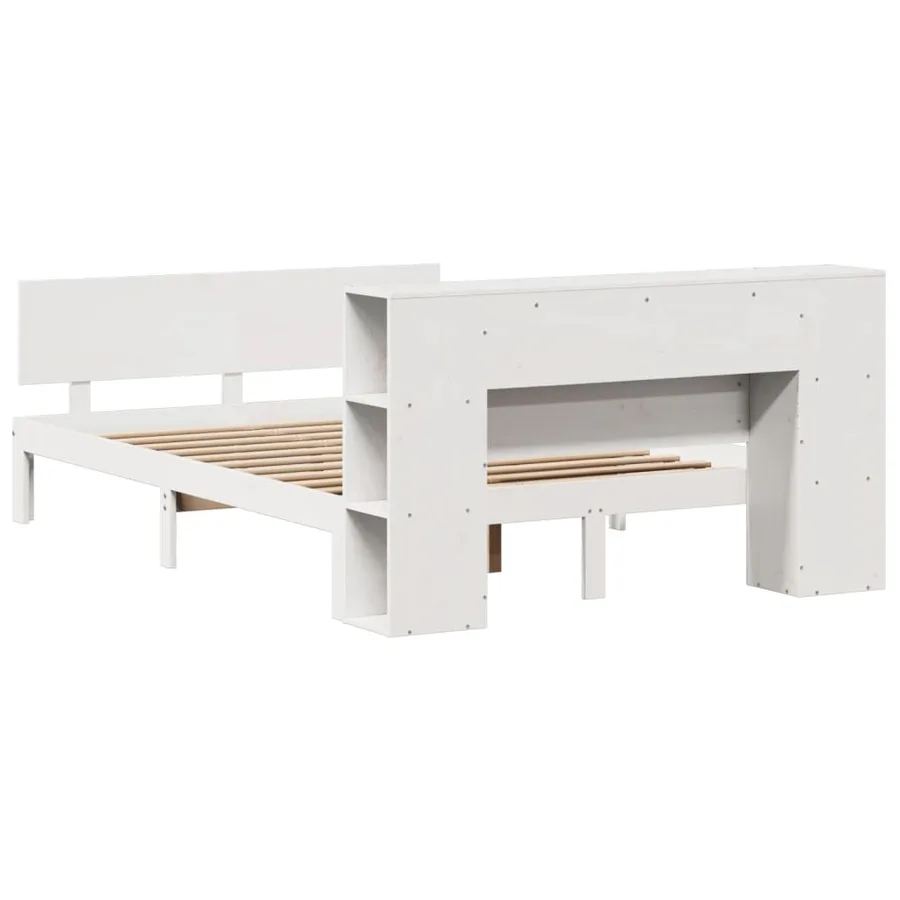 Lit bibliothèque sans matelas blanc 120x190 cm bois pin massif - 6