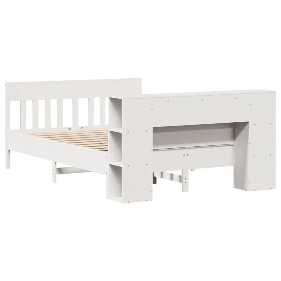 Lit bibliothèque sans matelas blanc 120x200 cm bois pin massif - 6