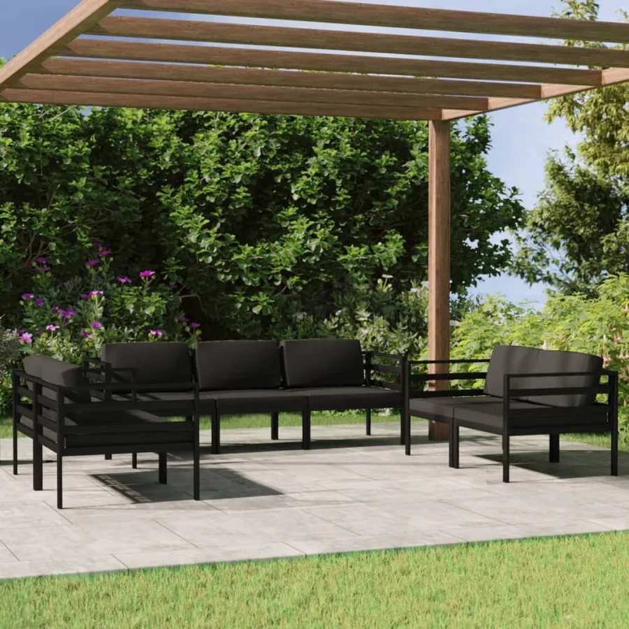Salon de jardin 7 pcs avec coussins Aluminium Anthracite