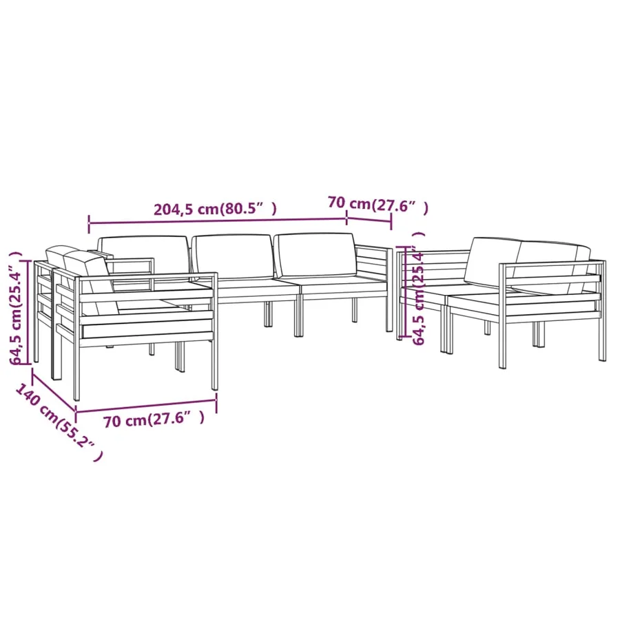 Salon de jardin 7 pcs avec coussins Aluminium Anthracite - 7