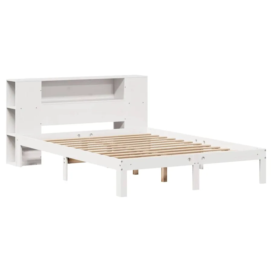 Lit bibliothèque sans matelas blanc 140x200 cm bois pin massif - 3