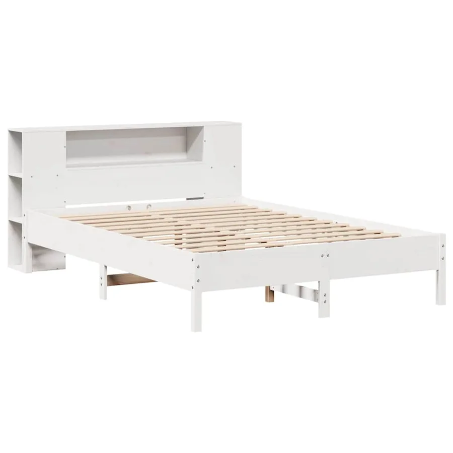 Lit bibliothèque sans matelas blanc 140x200 cm bois pin massif - 3