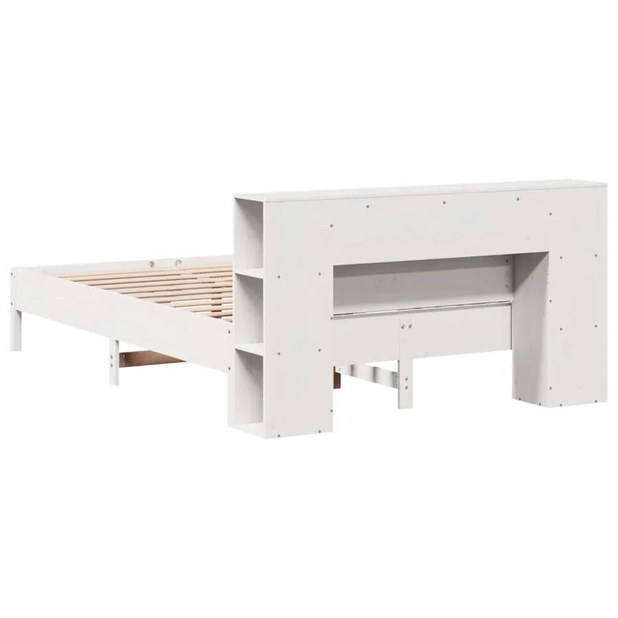 Lit bibliothèque sans matelas blanc 140x200 cm bois pin massif - 6
