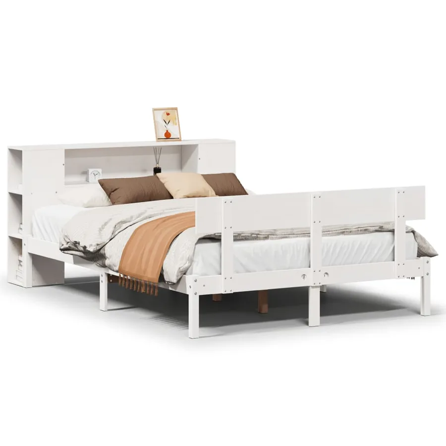 Lit bibliothèque sans matelas blanc 140x200 cm bois pin massif - 2