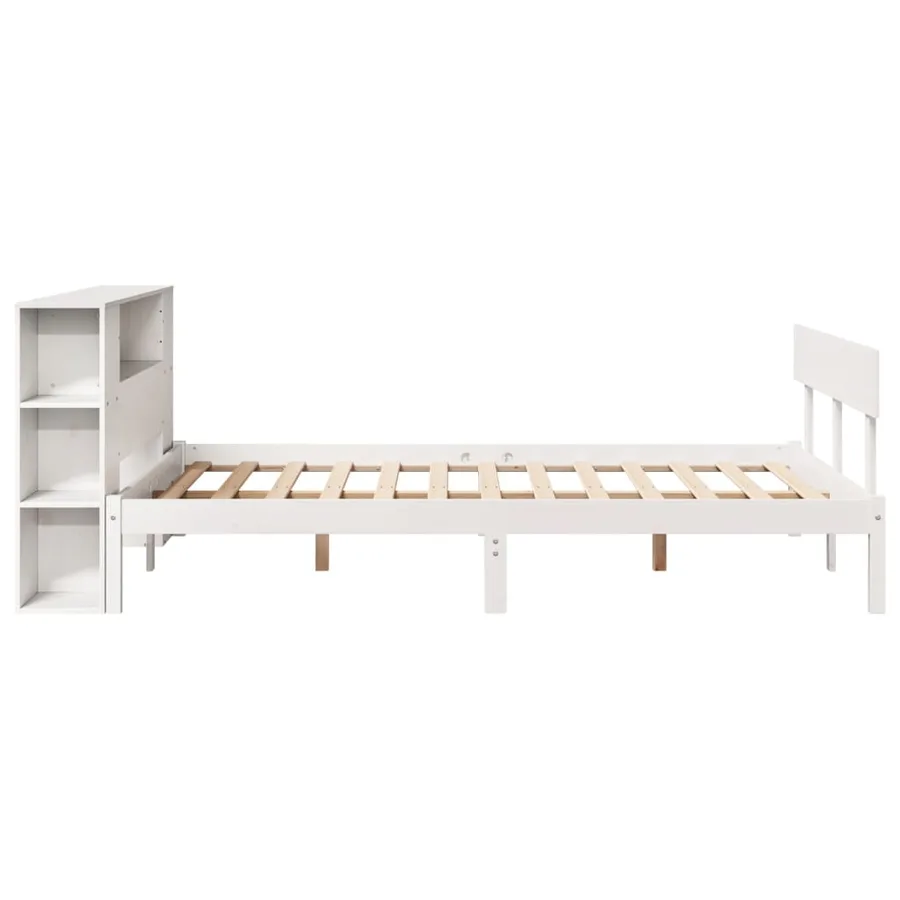 Lit bibliothèque sans matelas blanc 140x200 cm bois pin massif - 7