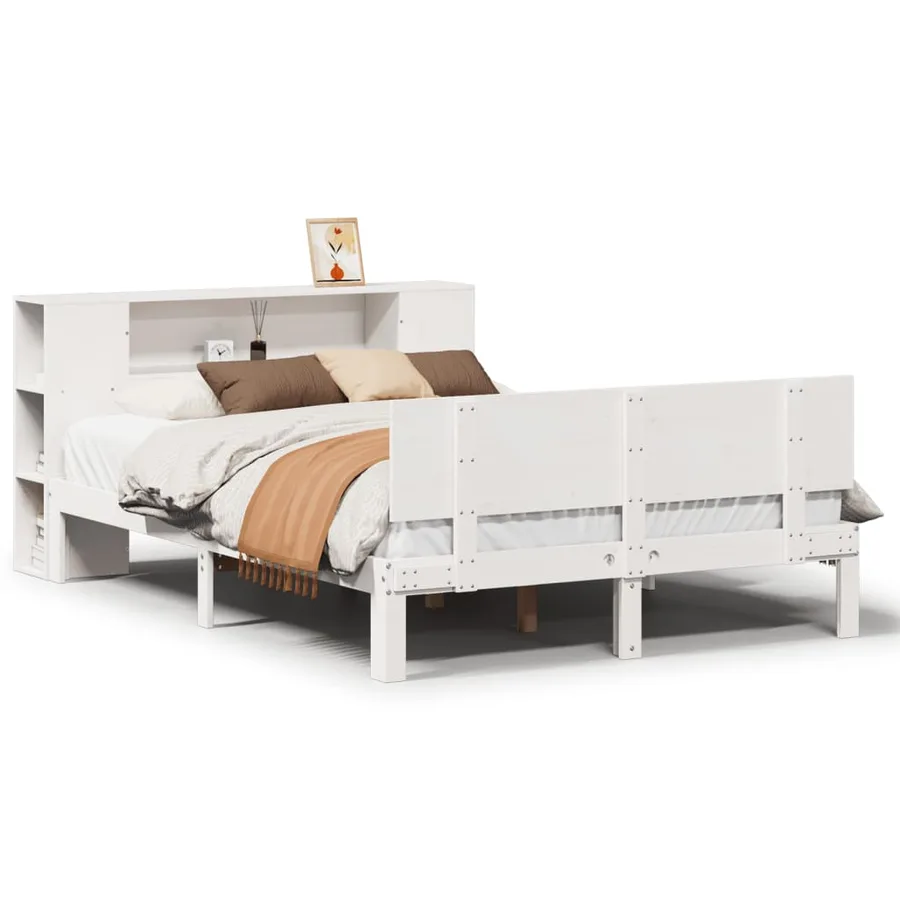Lit bibliothèque sans matelas blanc 140x200 cm bois pin massif - 2