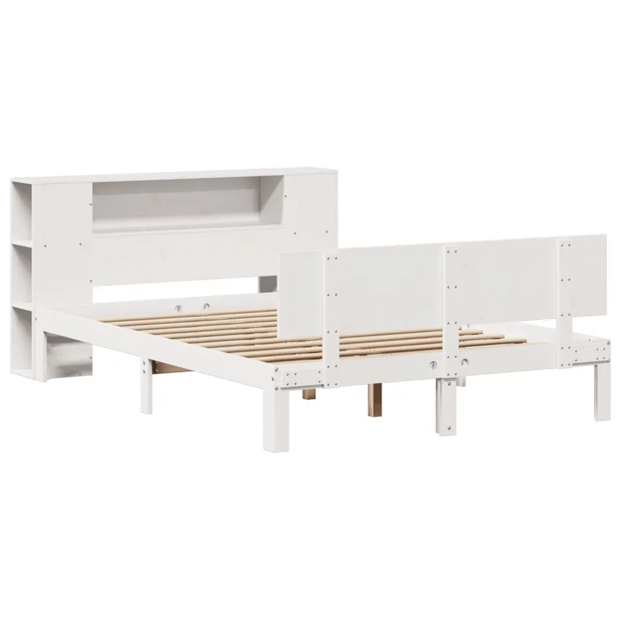 Lit bibliothèque sans matelas blanc 140x200 cm bois pin massif - 3