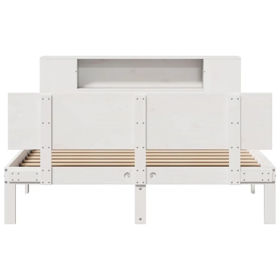 Lit bibliothèque sans matelas blanc 140x200 cm bois pin massif - 4