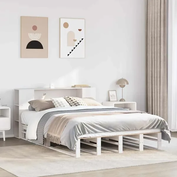 Lit bibliothèque sans matelas blanc 140x200 cm bois massif