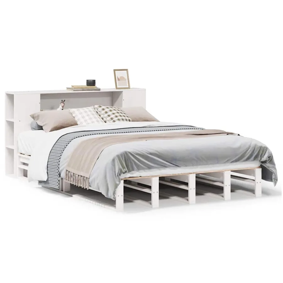 Lit bibliothèque sans matelas blanc 140x200 cm bois massif - 2