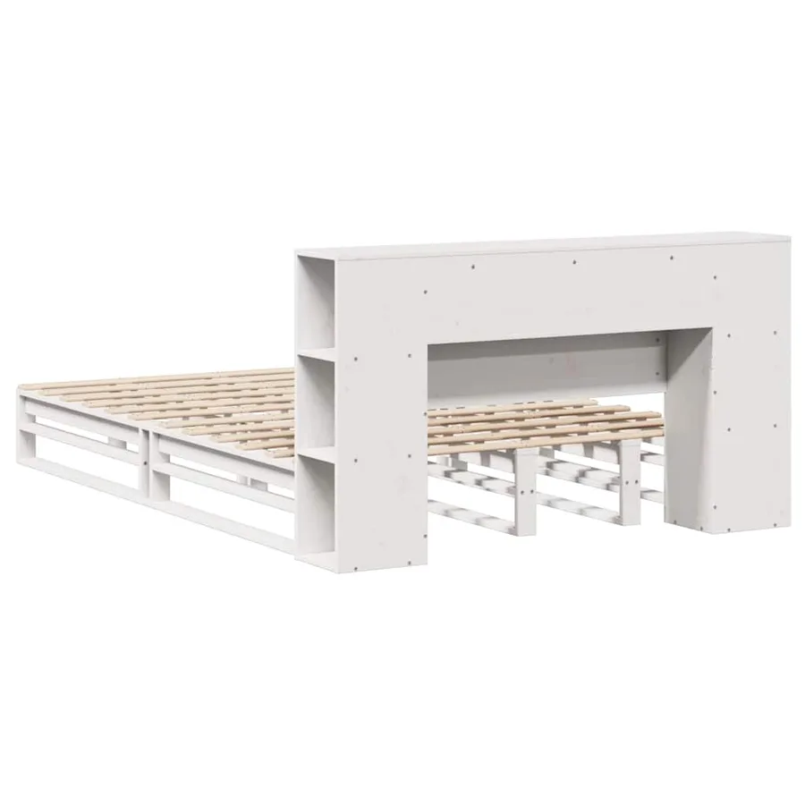 Lit bibliothèque sans matelas blanc 140x200 cm bois massif - 8