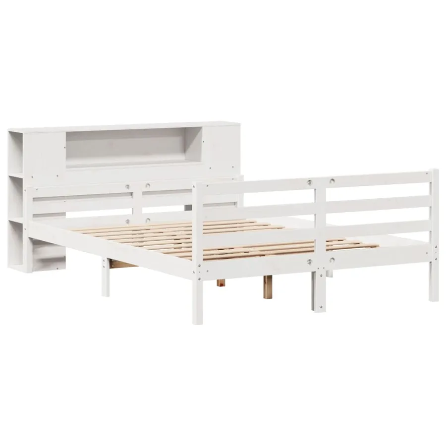 Lit bibliothèque sans matelas blanc 140x200 cm bois pin massif - 3