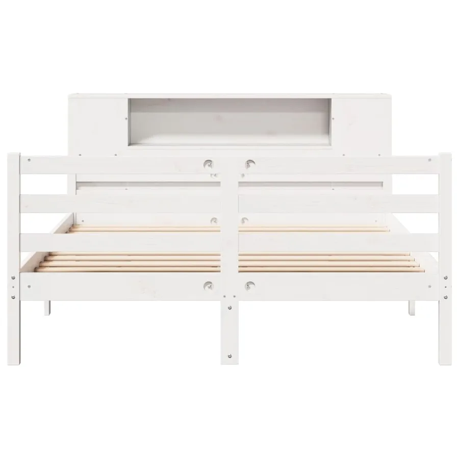 Lit bibliothèque sans matelas blanc 140x200 cm bois pin massif - 4