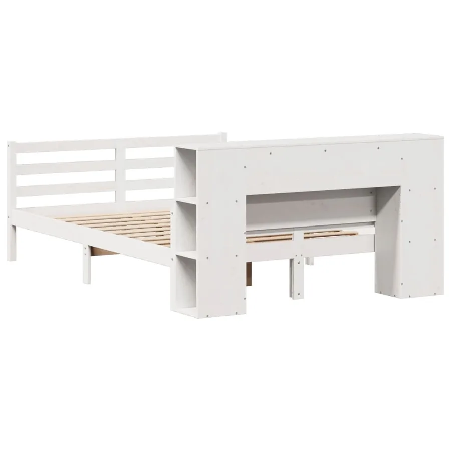 Lit bibliothèque sans matelas blanc 140x200 cm bois pin massif - 6