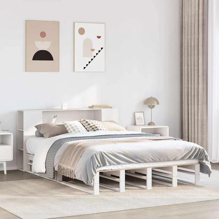 Lit bibliothèque sans matelas blanc 140x190 cm bois massif