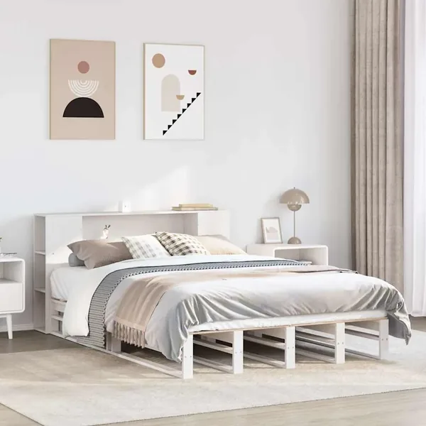 Lit bibliothèque sans matelas blanc 140x190 cm bois massif