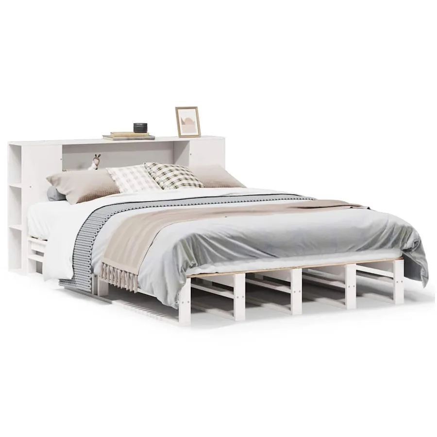 Lit bibliothèque sans matelas blanc 140x190 cm bois massif - 2