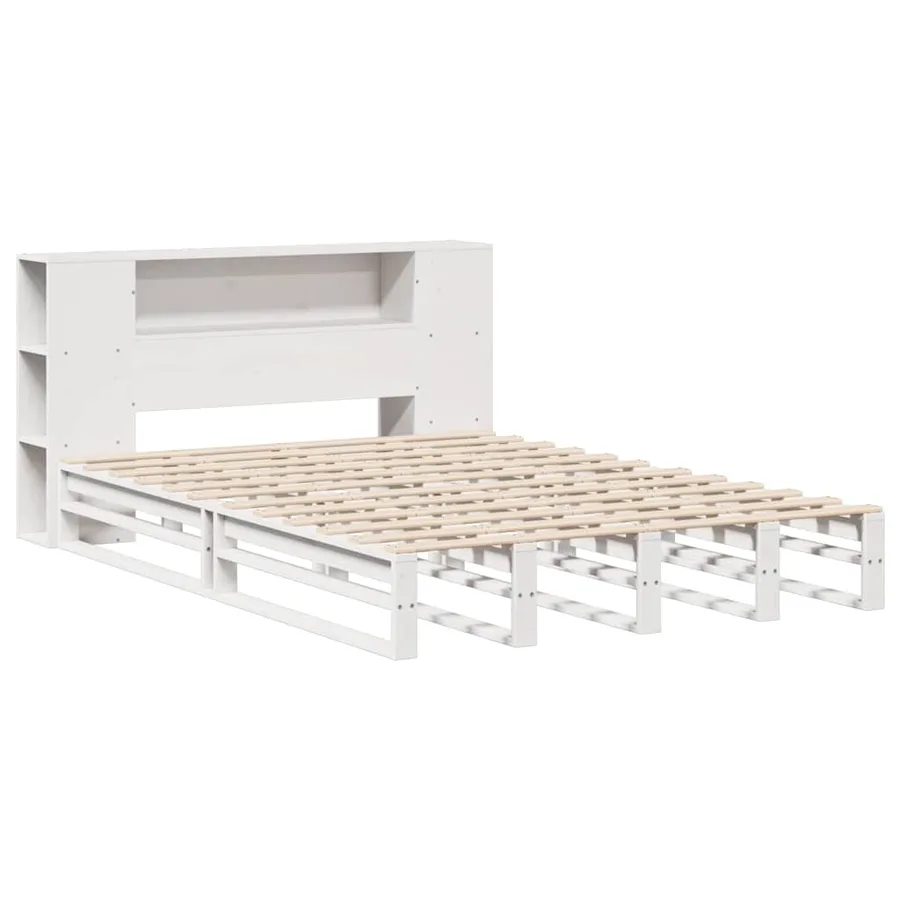 Lit bibliothèque sans matelas blanc 140x190 cm bois massif - 3