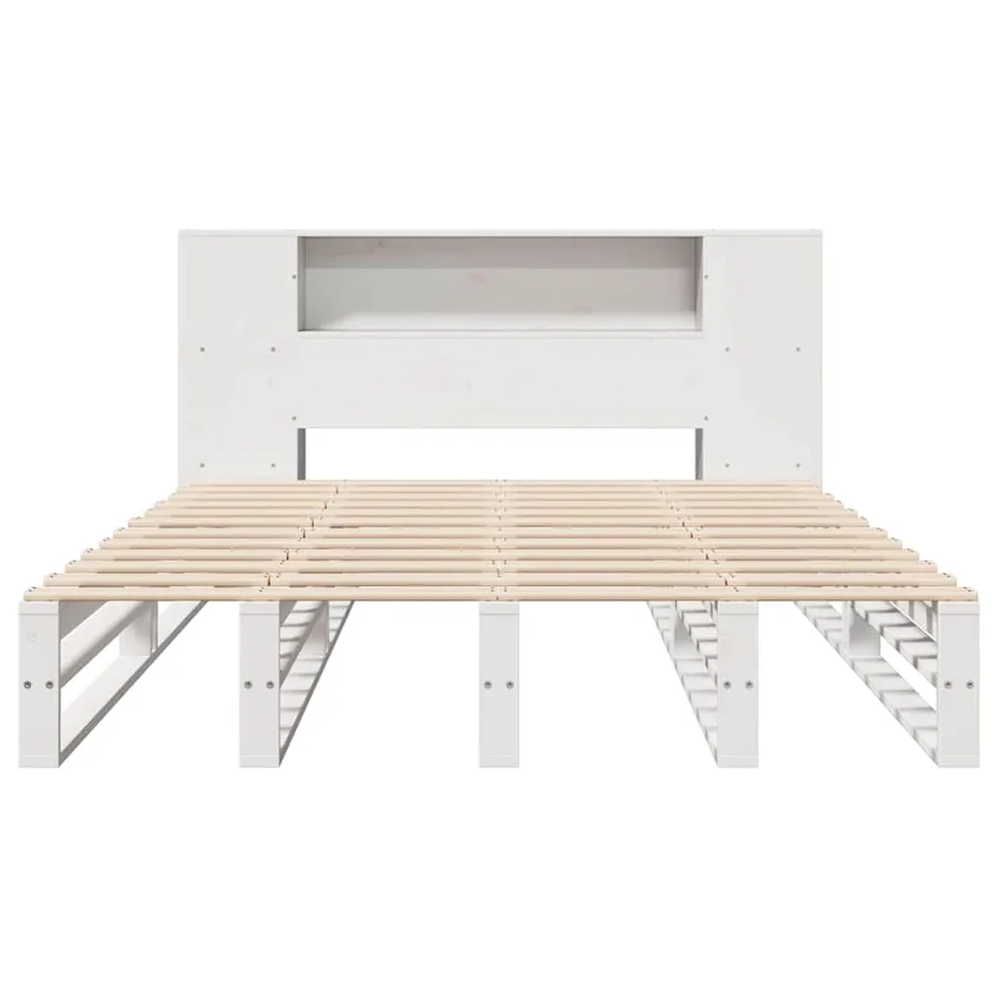 Lit bibliothèque sans matelas blanc 140x190 cm bois massif - 5
