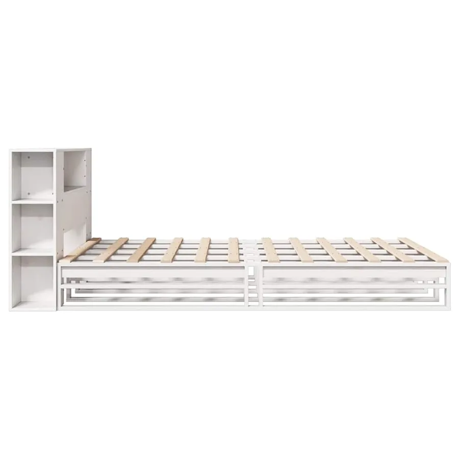 Lit bibliothèque sans matelas blanc 140x190 cm bois massif - 7