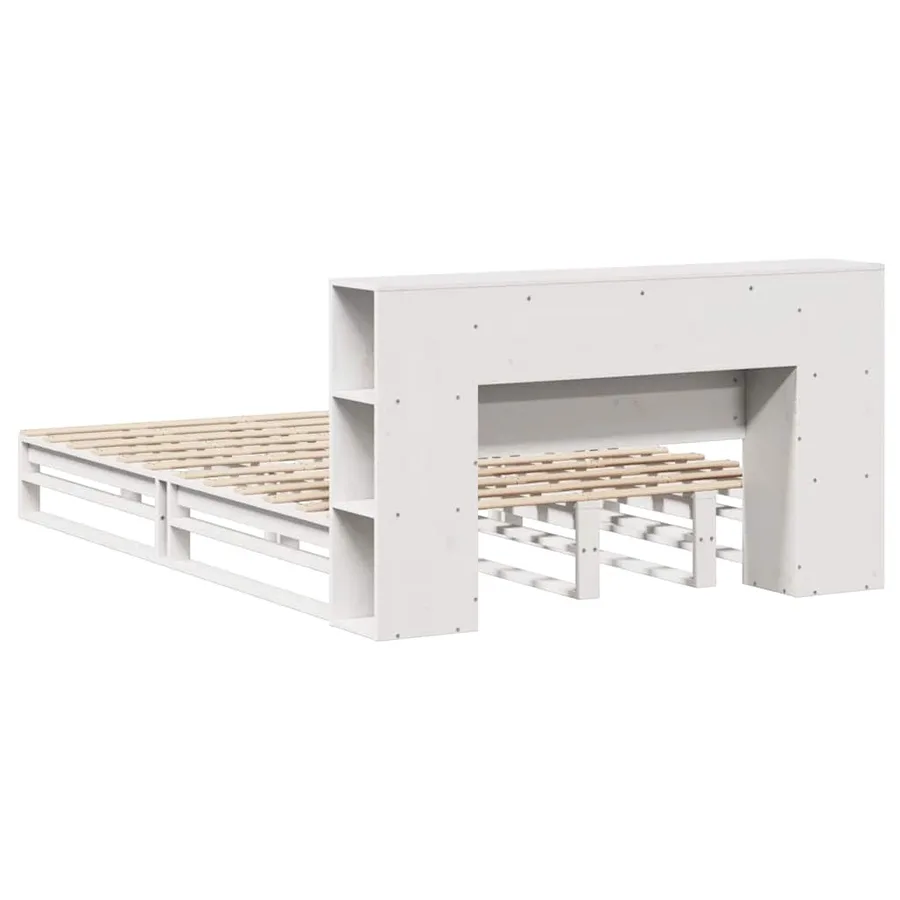 Lit bibliothèque sans matelas blanc 140x190 cm bois massif - 8