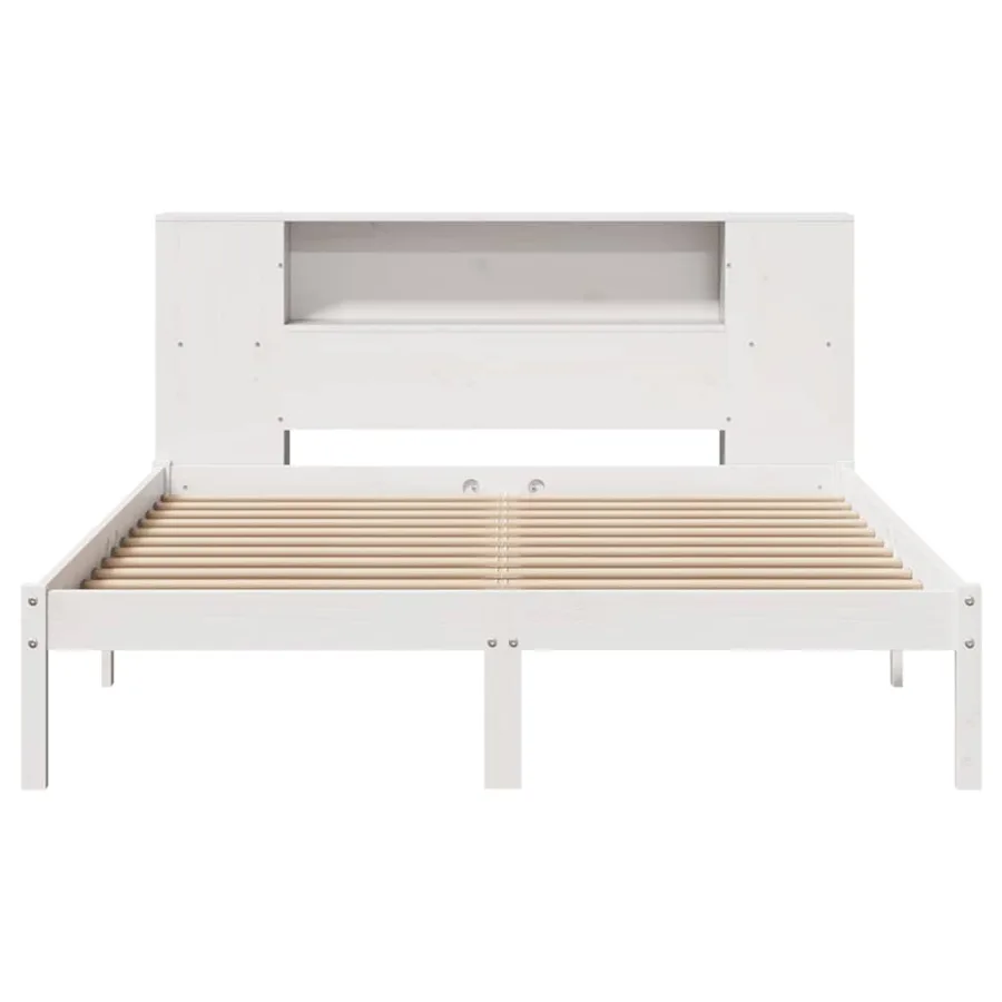 Lit bibliothèque sans matelas blanc 140x200 cm bois pin massif - 4