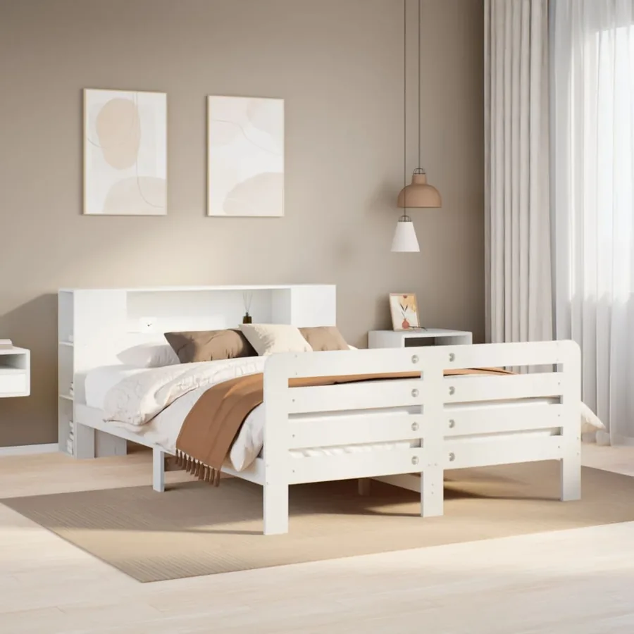 Cadre de lit sans matelas blanc 135x190 cm bois de pin massif