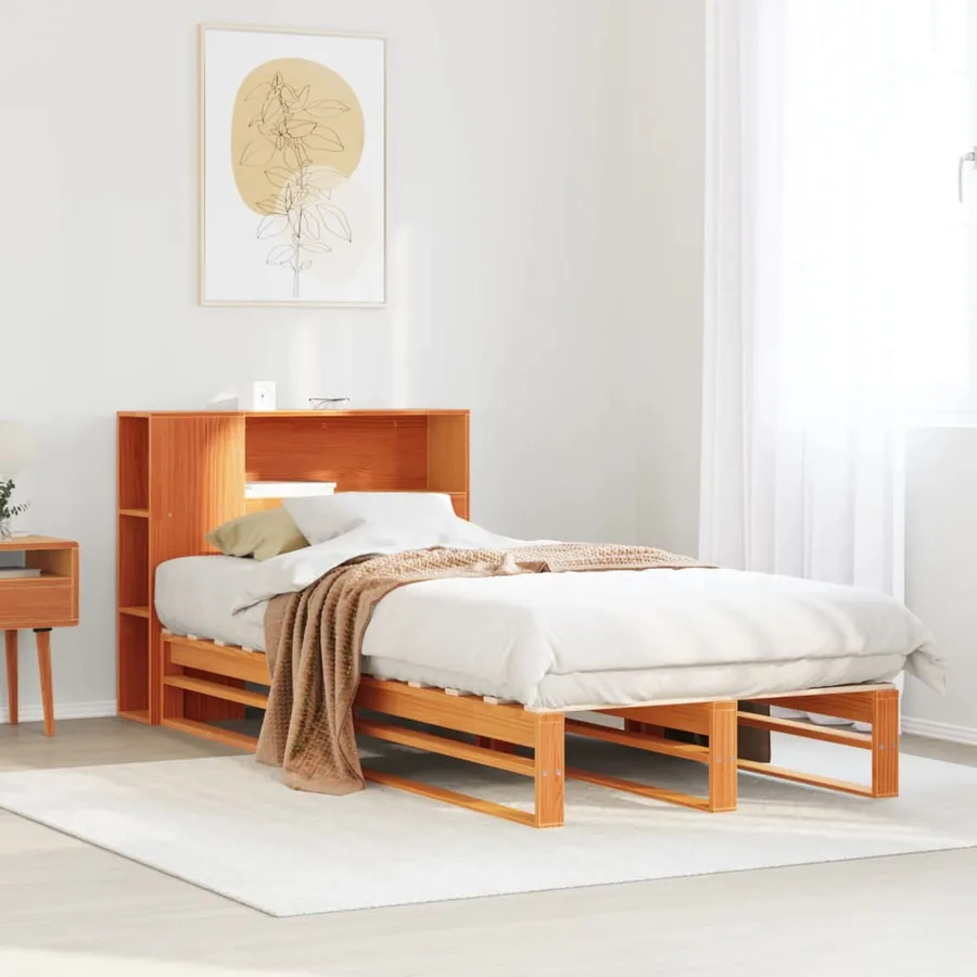 Lit bibliothèque sans matelas cire marron 100x200cm bois massif