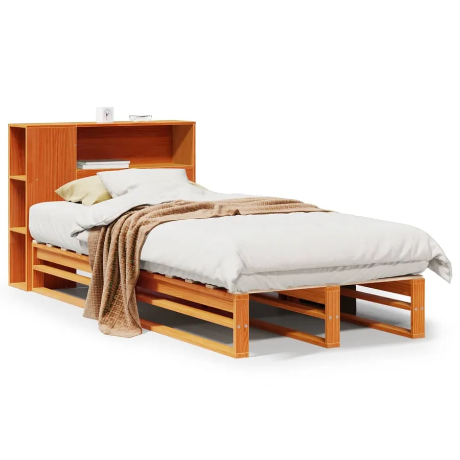 Lit bibliothèque sans matelas cire marron 100x200cm bois massif - 2