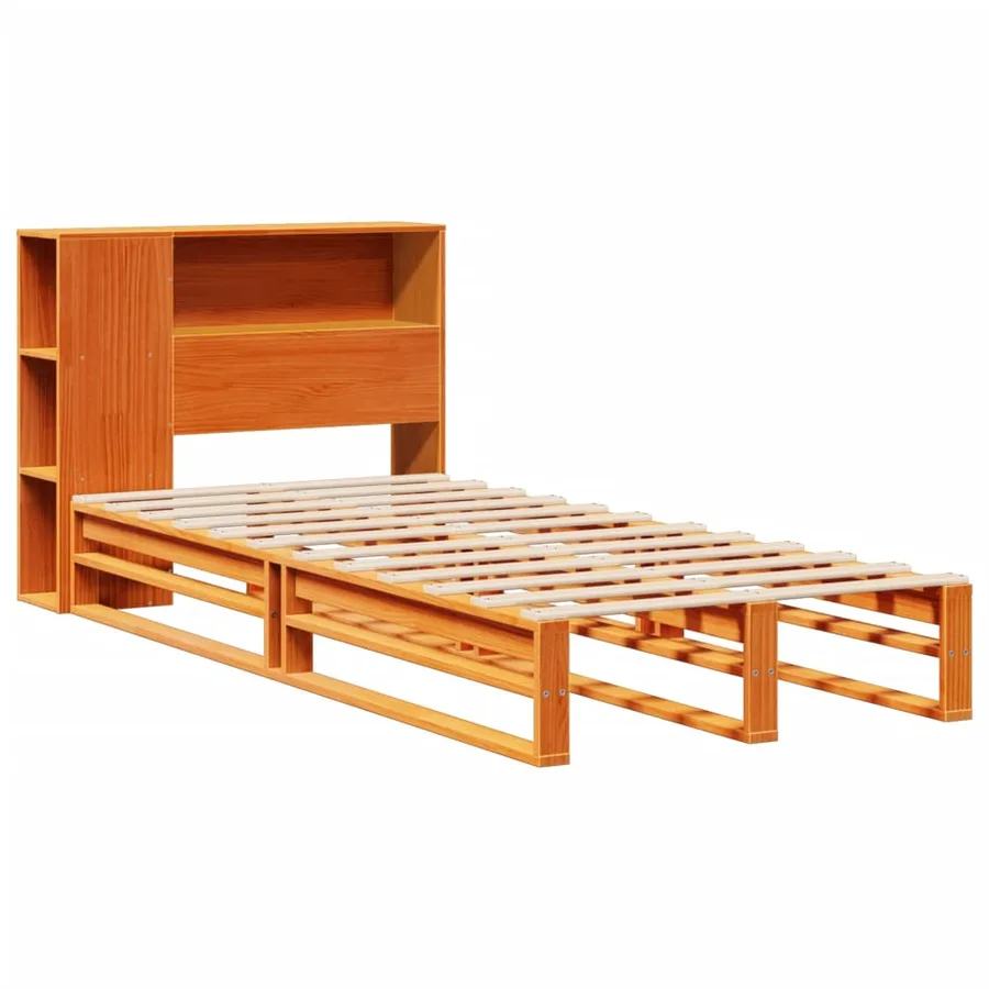 Lit bibliothèque sans matelas cire marron 100x200cm bois massif - 3