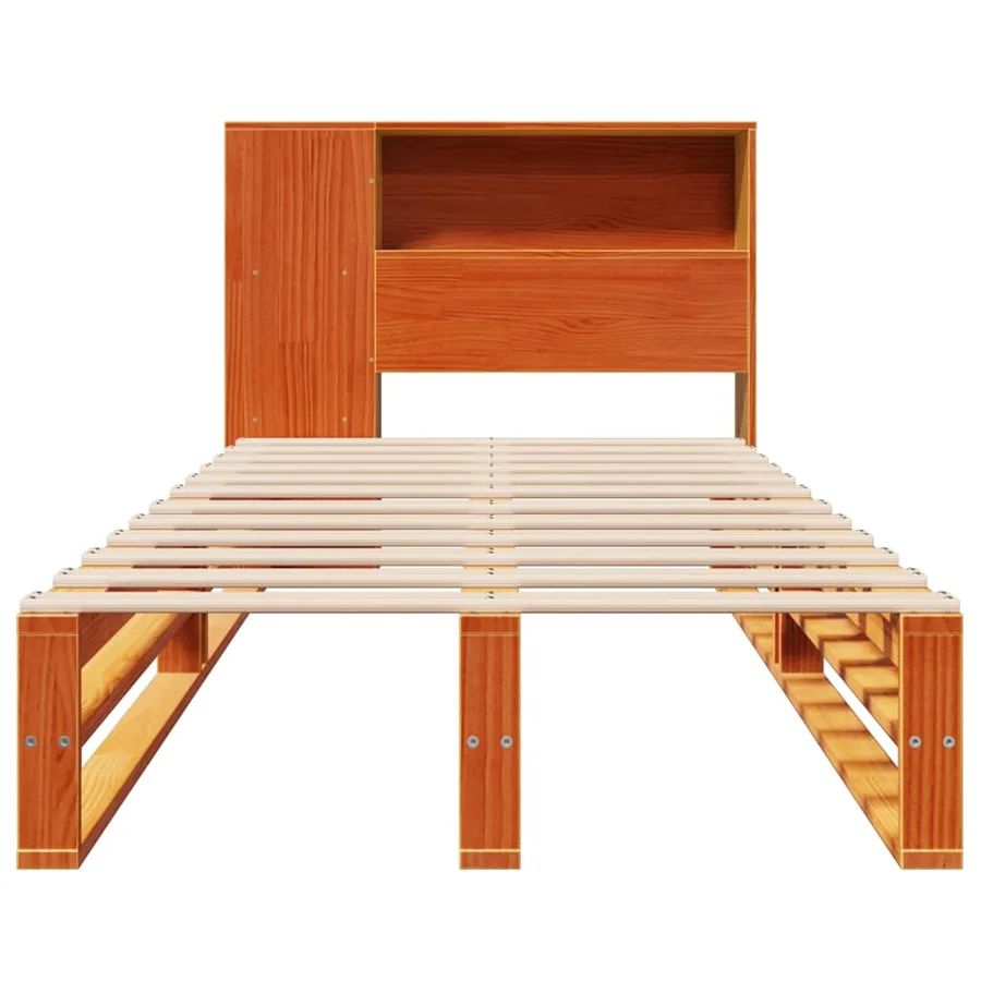 Lit bibliothèque sans matelas cire marron 100x200cm bois massif - 4
