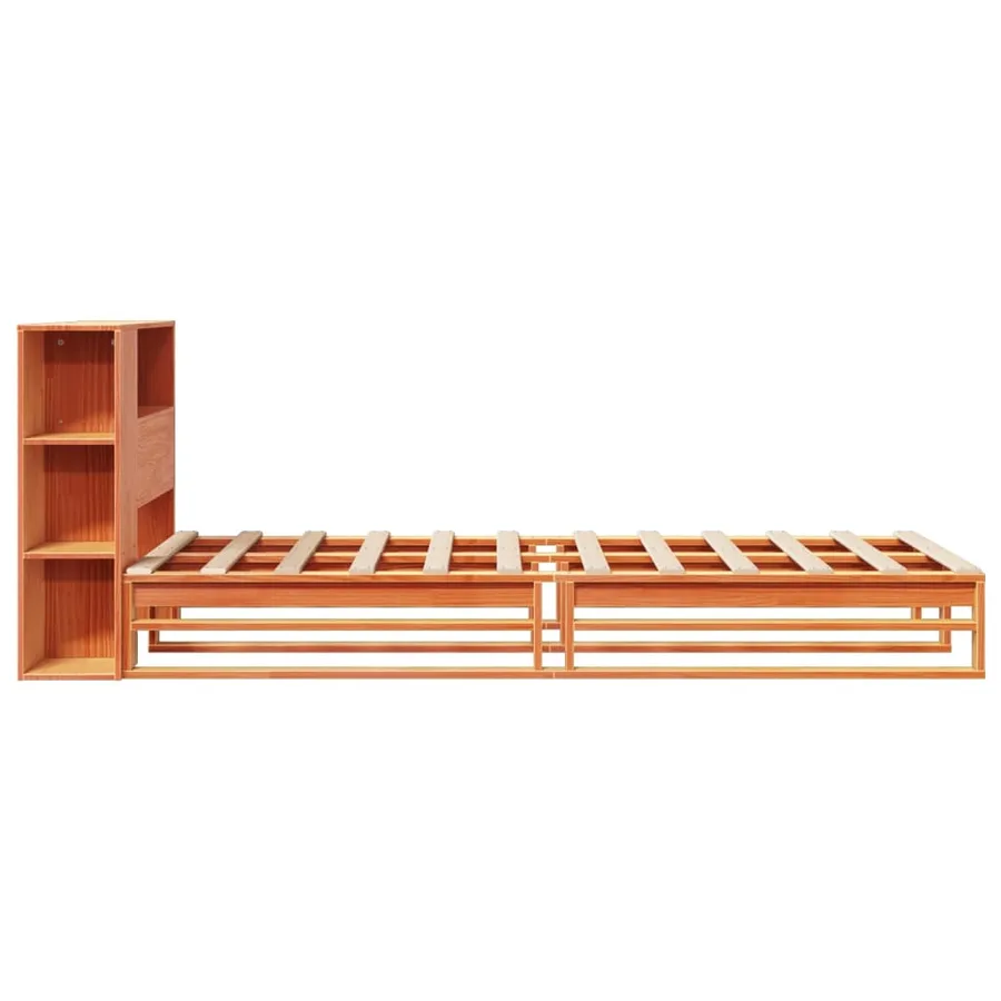 Lit bibliothèque sans matelas cire marron 100x200cm bois massif - 7