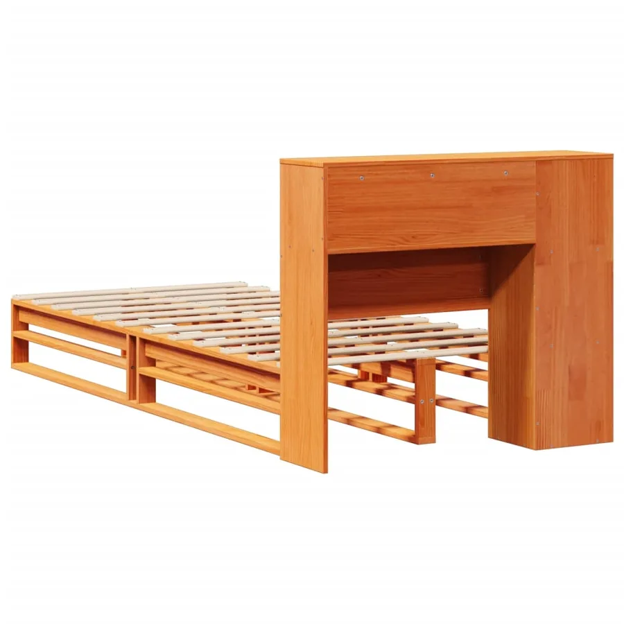 Lit bibliothèque sans matelas cire marron 100x200cm bois massif - 8