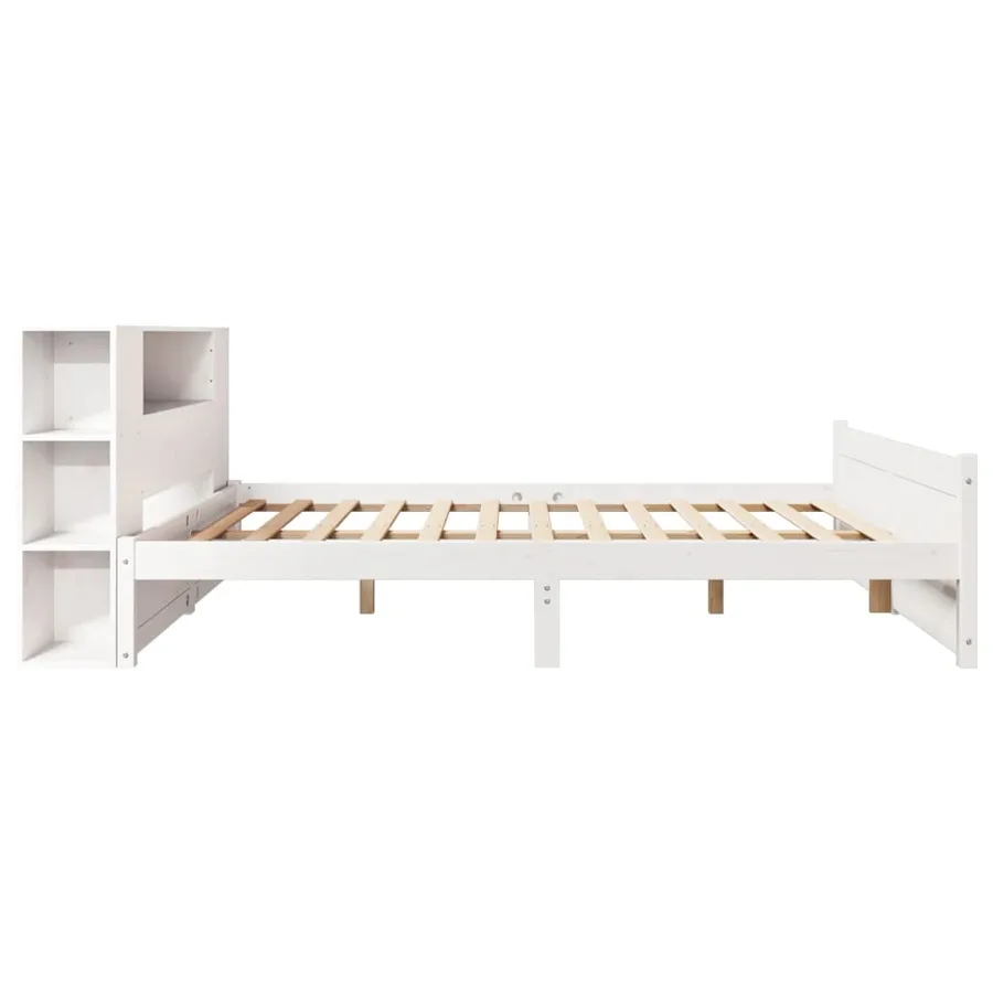 Lit bibliothèque sans matelas blanc 135x190 cm bois pin massif - 5