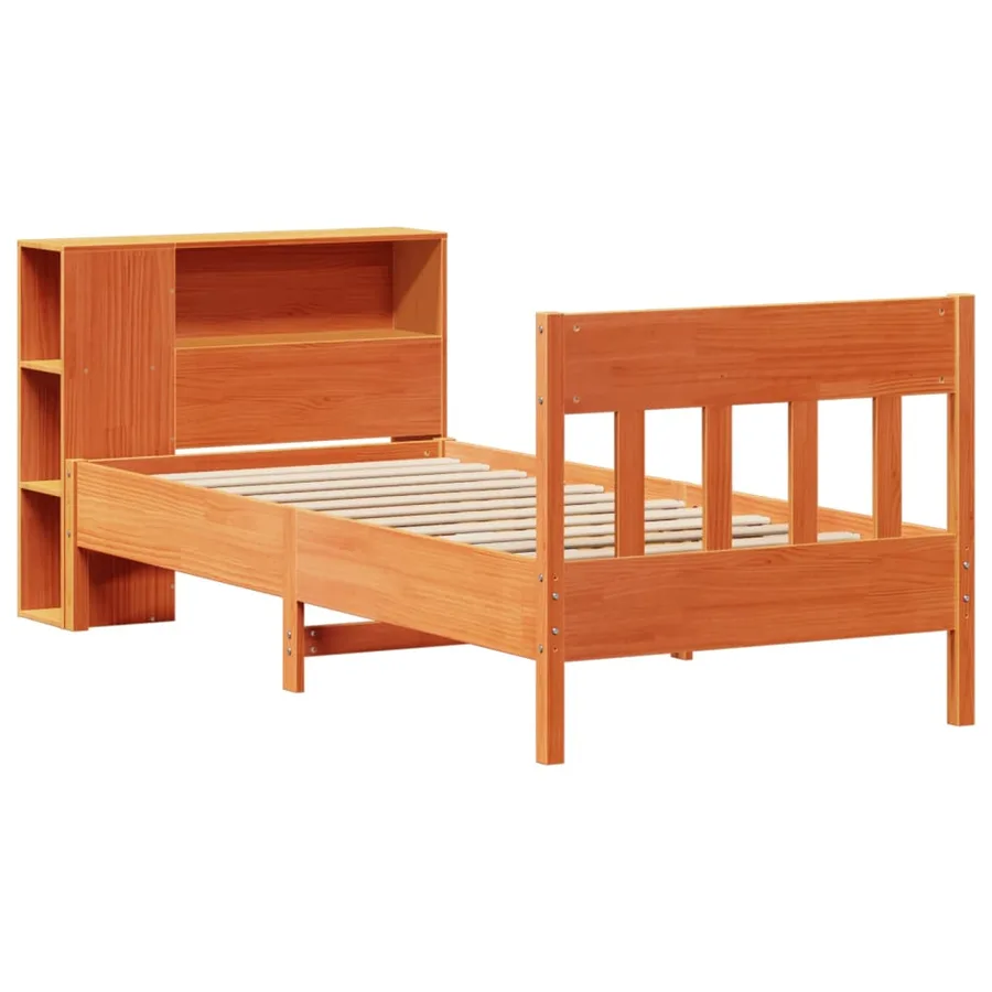 Lit bibliothèque sans matelas cire marron 100x200 cm pin massif - 3