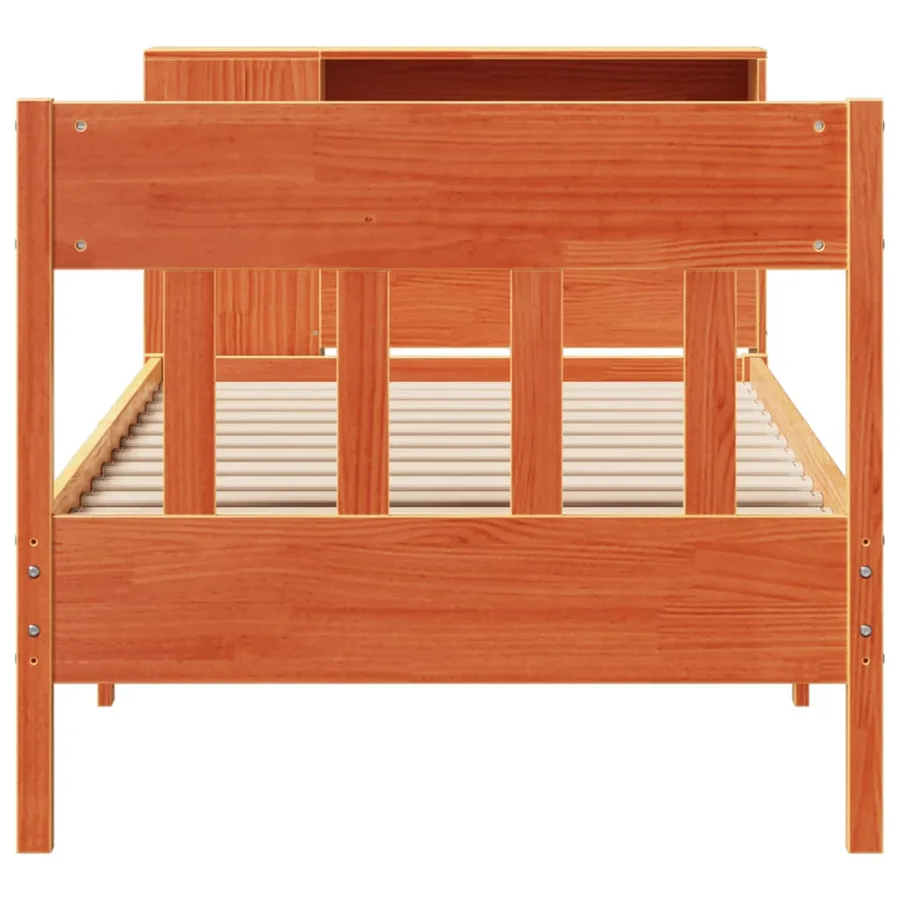 Lit bibliothèque sans matelas cire marron 100x200 cm pin massif - 4