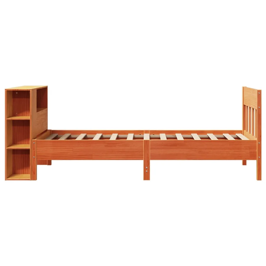 Lit bibliothèque sans matelas cire marron 100x200 cm pin massif - 5